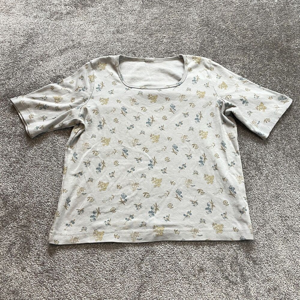 Unbranded Shirt Womens Plus 2X White Floral Short Sleeve Cotton Scoop Neck Top